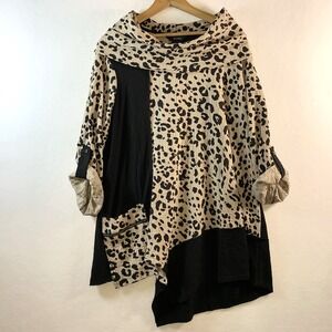 Ali Miles Womens Crinkle Animal Print Tunic Top 1X Oversized Artsy Lagenlook